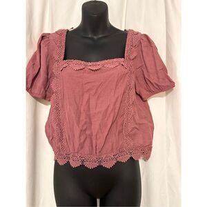 NEW WITH TAG BEAUTIFUL VERSONA WOMEN Pink Peasant Top Size LARGE NWT l Short Sle